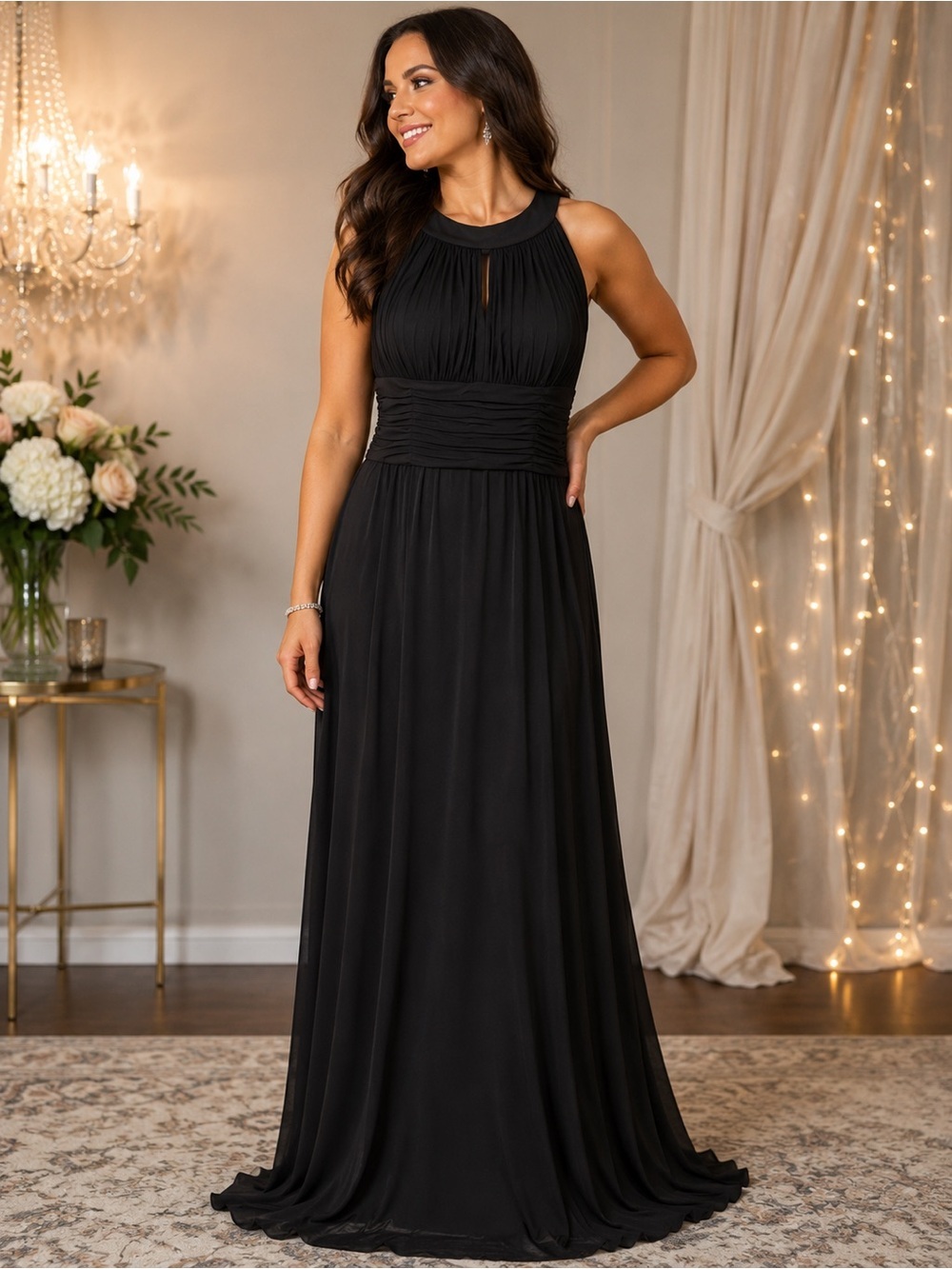 Signature by Sangria Black Pleated Bodice Maxi Dress size 10
Has padding
Pit 15